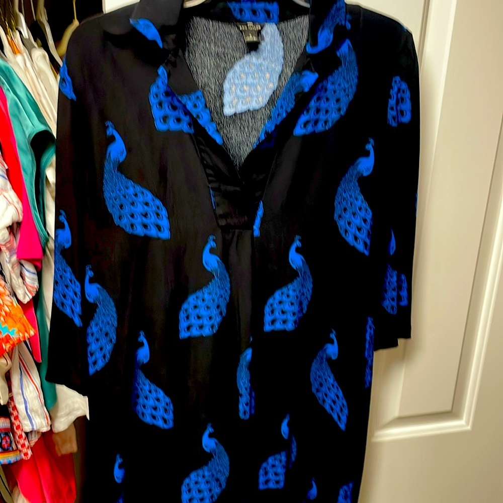 Fun peacock print shirt dress